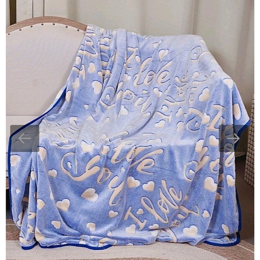 Amazon Love Print Throw Blanket 3D I Love You Blue Heart Flannel 50x60 s15